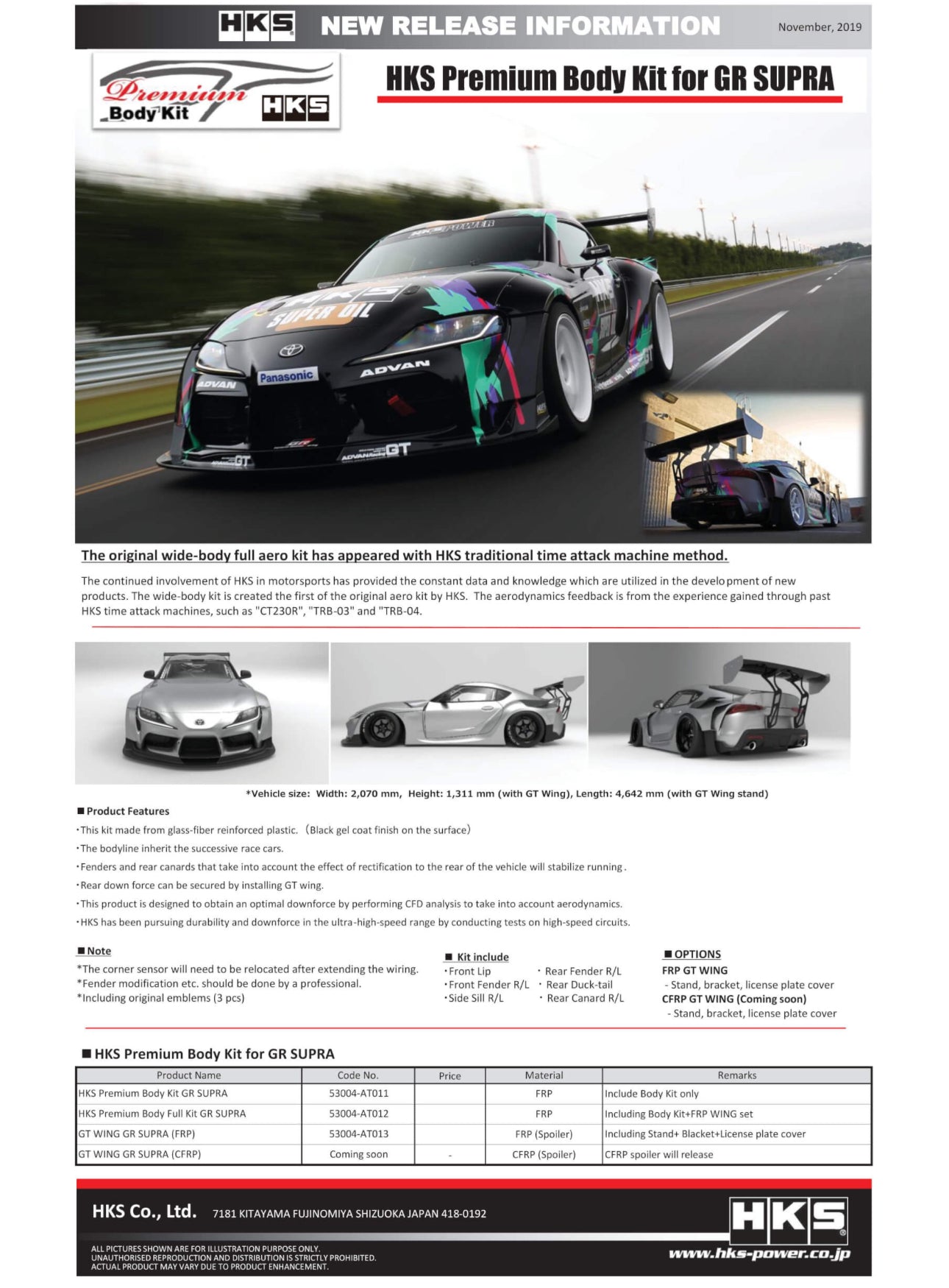Wide Body kit HKS Toyota Supra Mk5 a90 con alerón