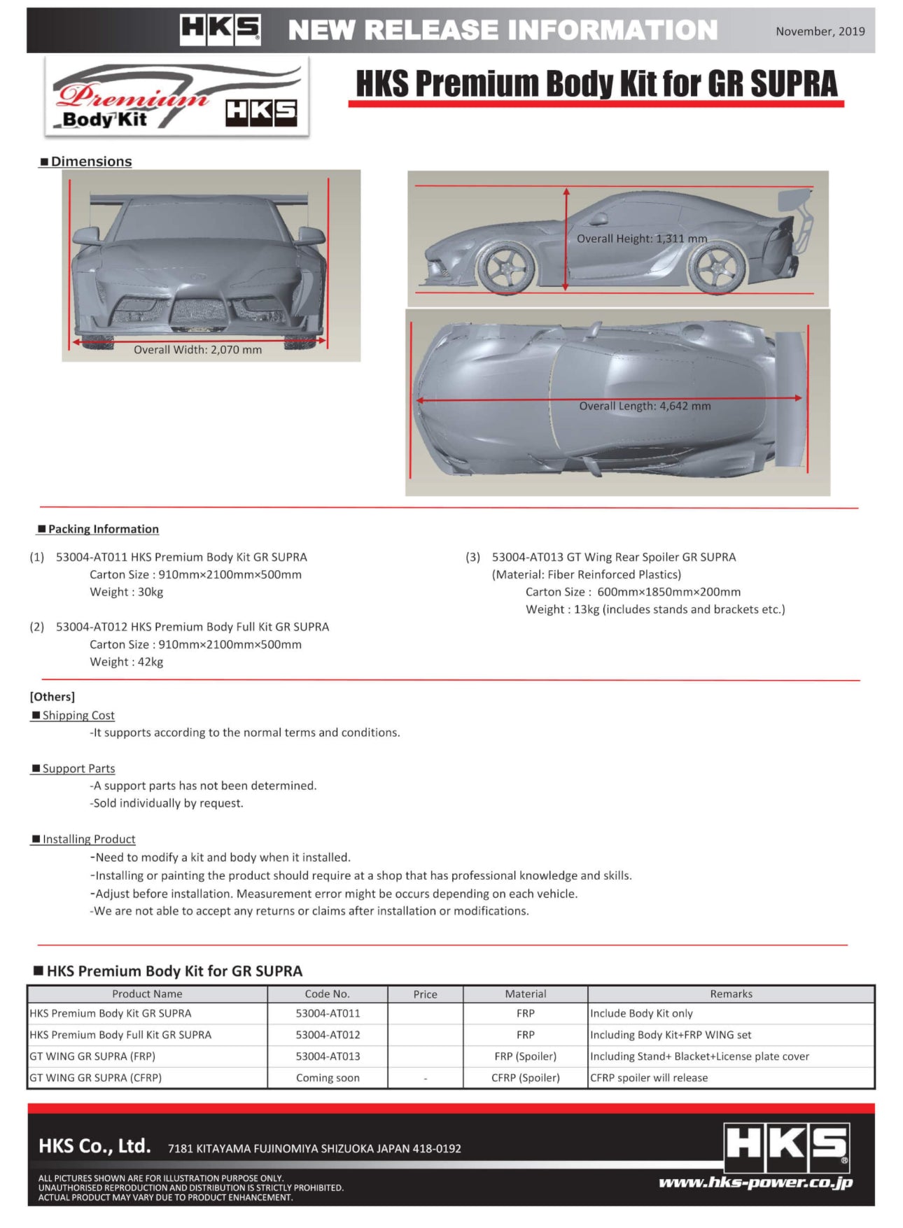 Wide Body kit HKS Toyota Supra Mk5 a90 con alerón