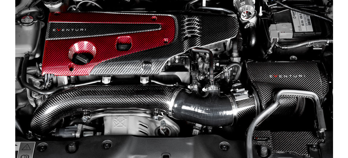 Tapa de motor de fibra de carbono y kevlar rojo Eventuri para Honda Civic Type R FK2 / FK8 / FL5