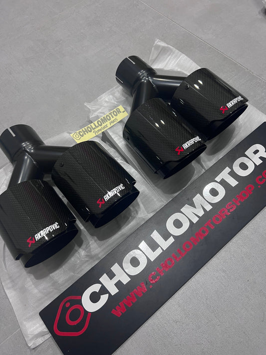 Colas escape dobles escalonadas full black carbono brillo