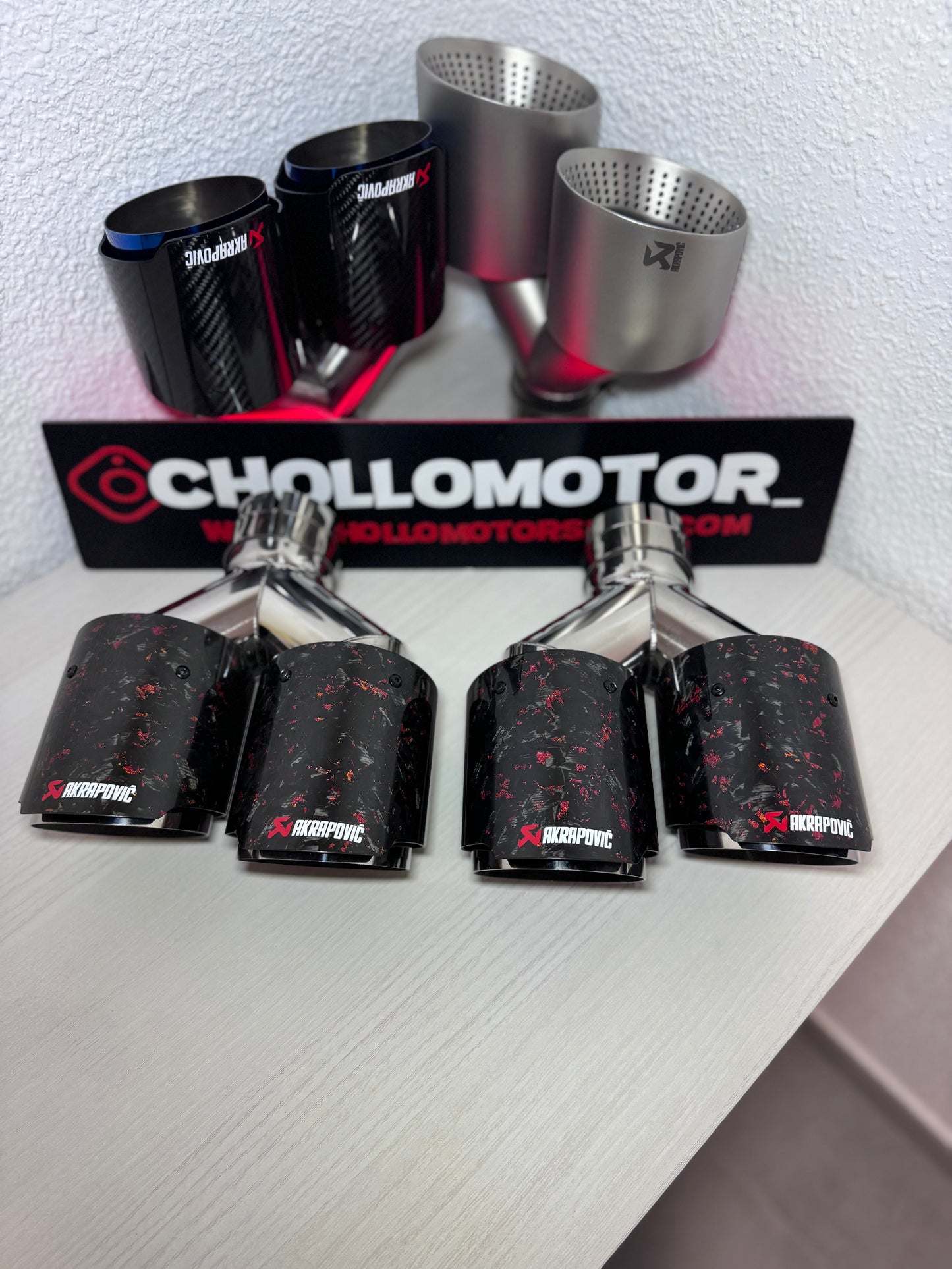 Colas escape dobles Carbono Forjado Rojo