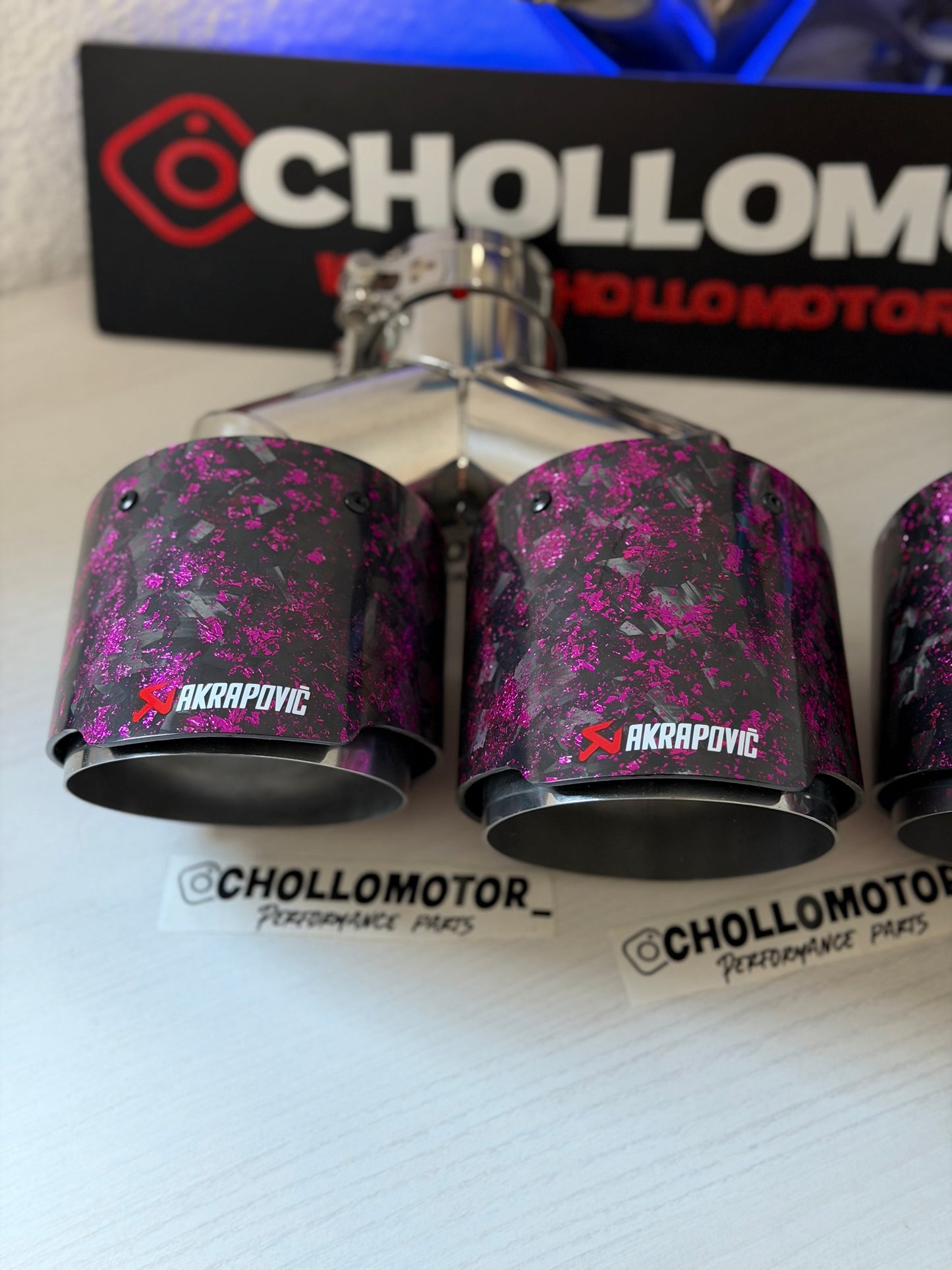 Colas escape dobles Carbono Forjado Morado