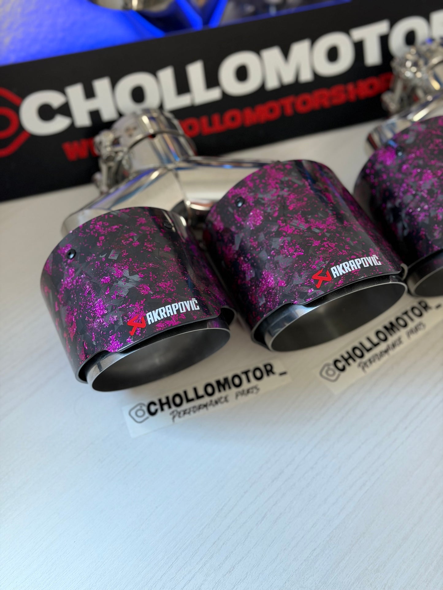 Colas escape dobles Carbono Forjado Morado