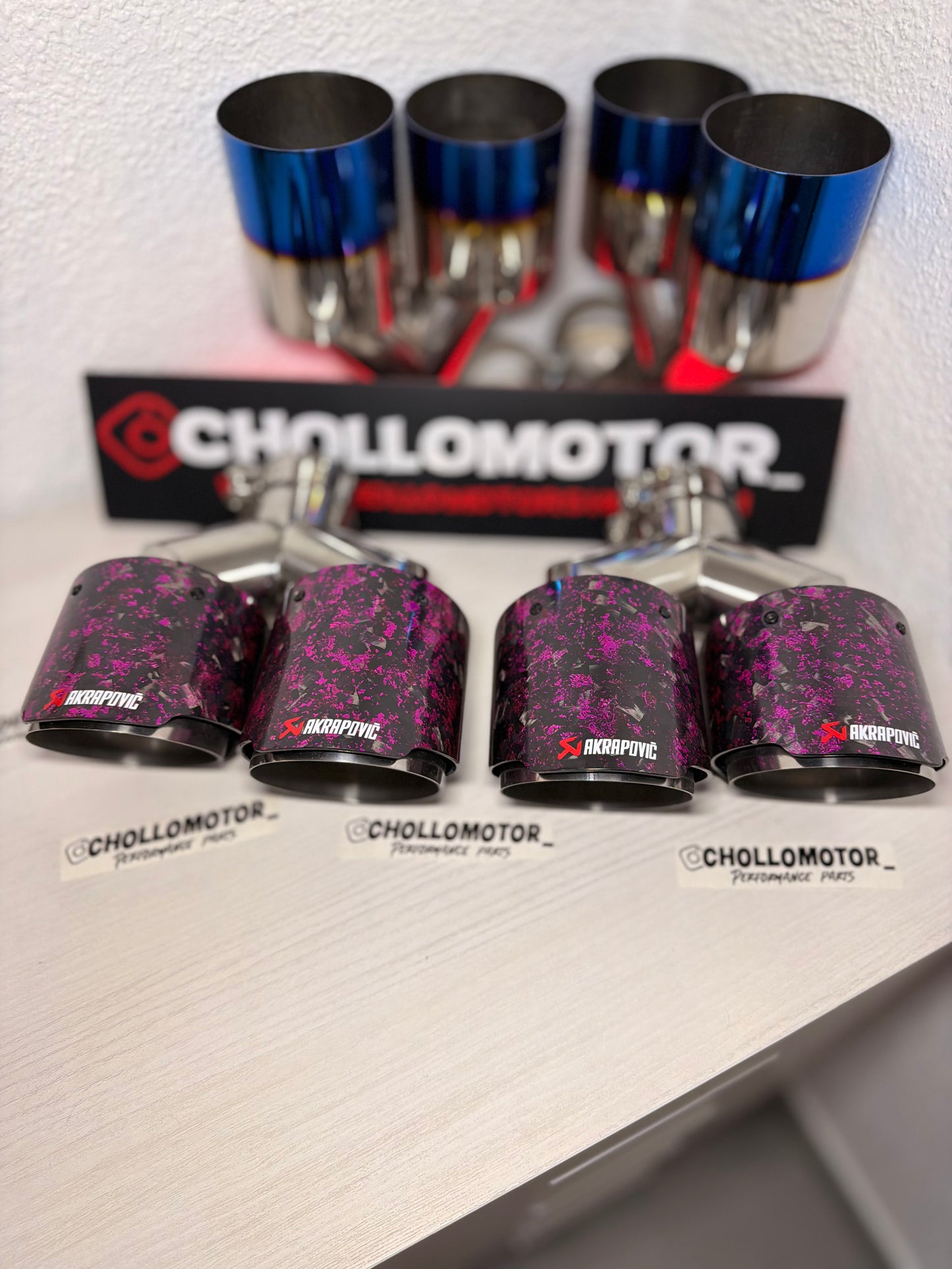 Colas escape dobles Carbono Forjado Morado
