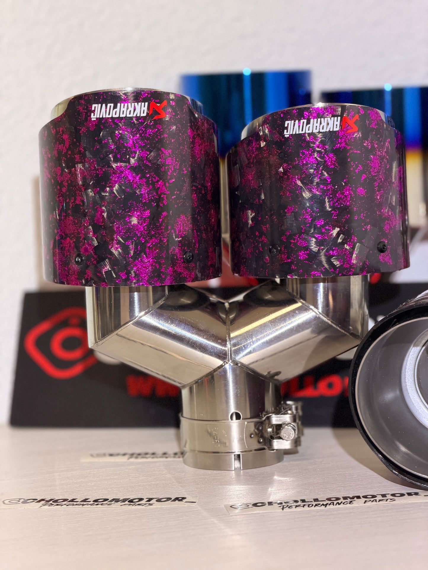 Colas escape dobles Carbono Forjado Morado