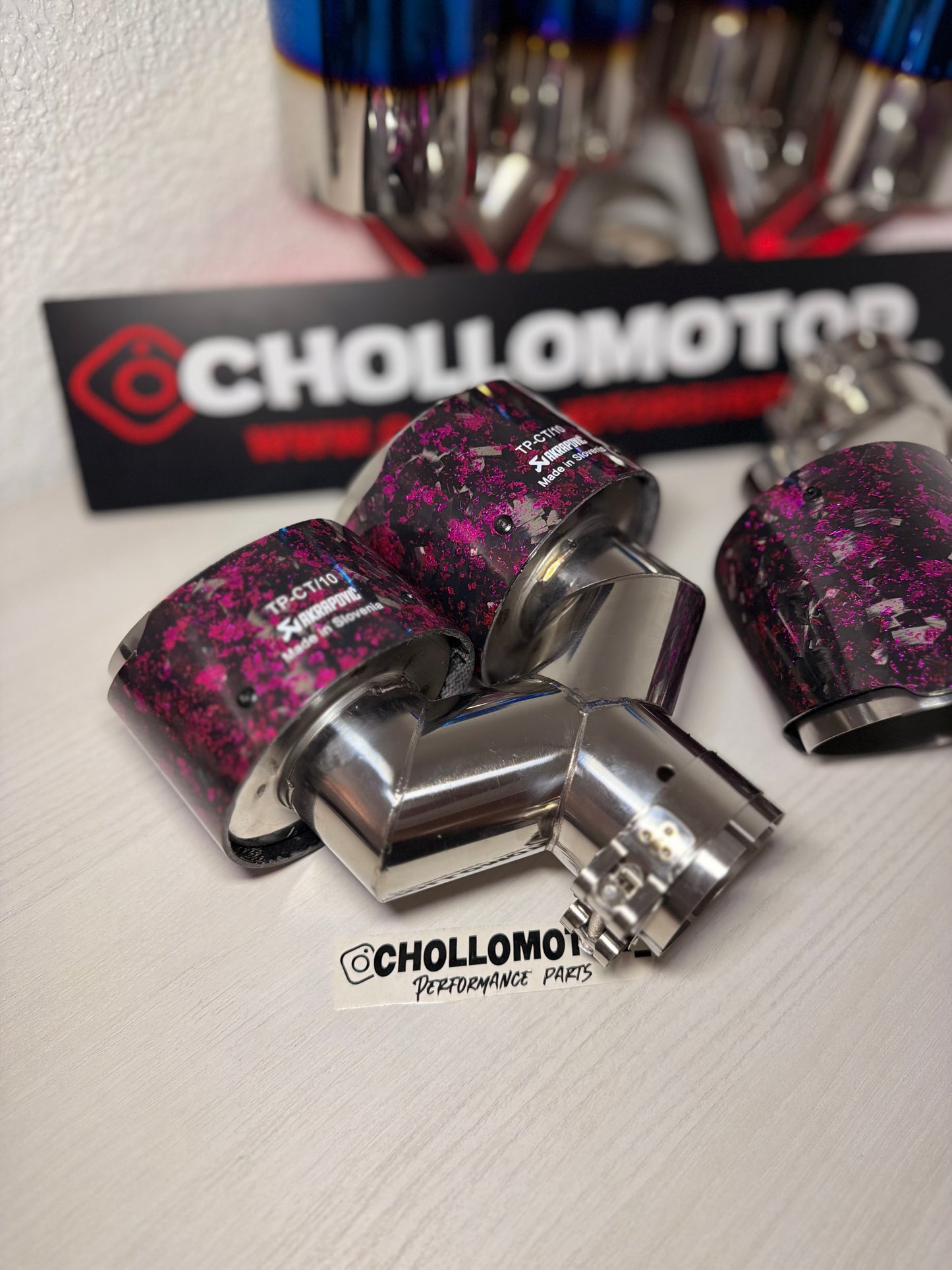 Colas escape dobles Carbono Forjado Morado