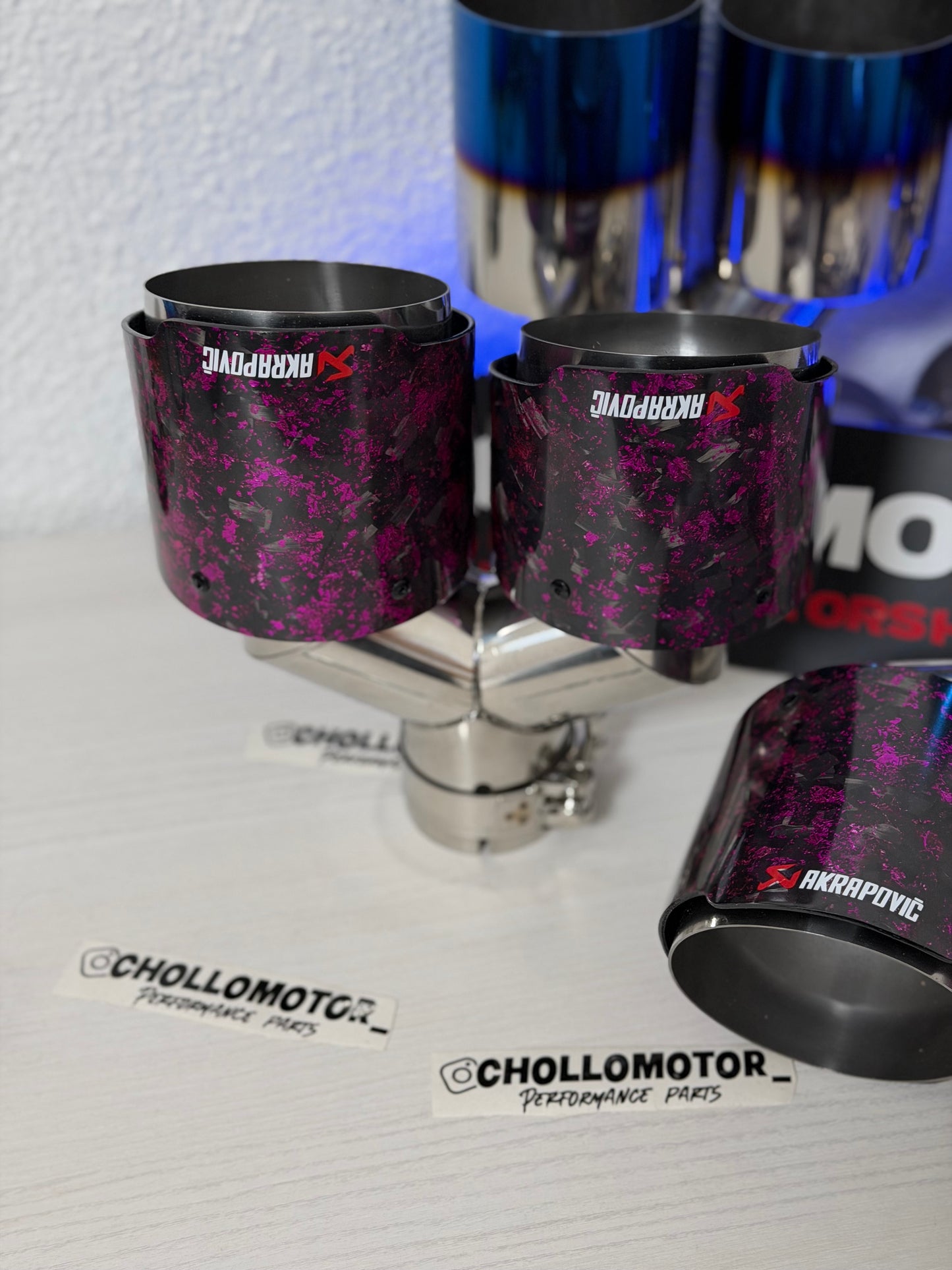 Colas escape dobles Carbono Forjado Morado