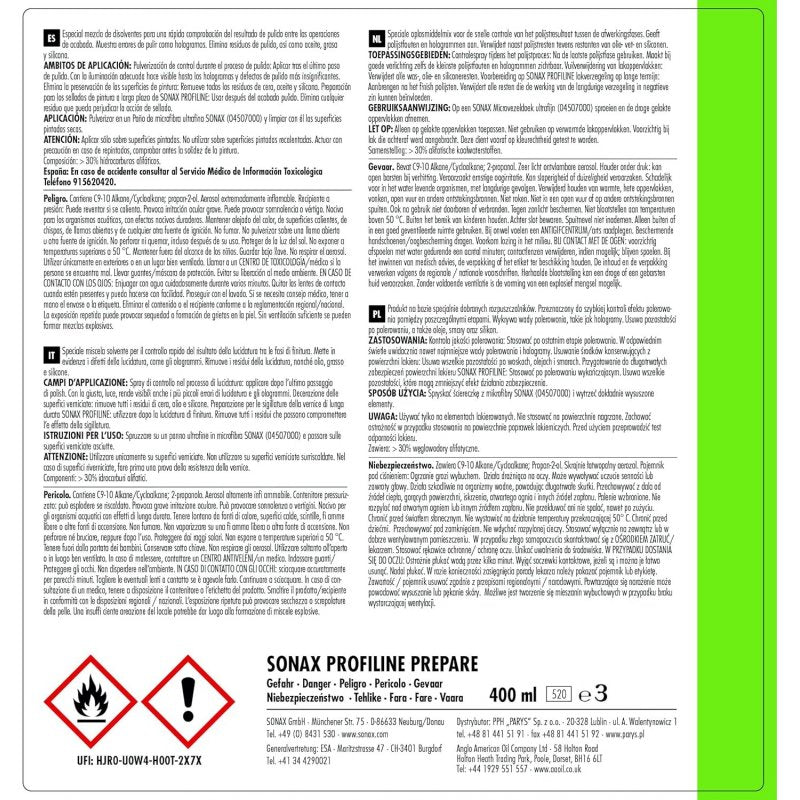 SONAX PROFILINE PREPARE (400 ML) MEZCLA ESPECIAL DE DISOLVENTES