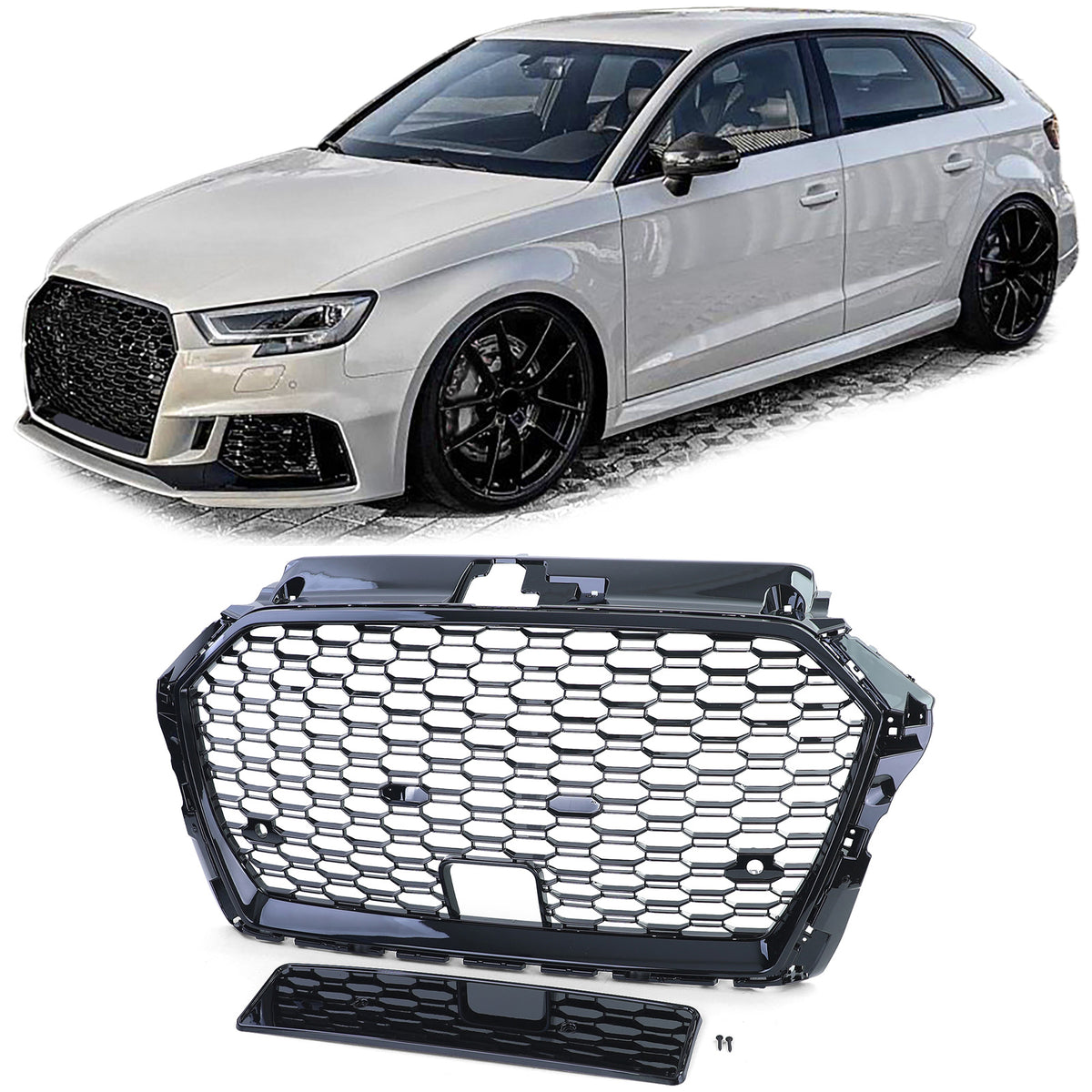 Rejilla Del Radiador Deportiva Negra Brillante Para Audi A4 B8 (2008-2012), Estilo Nido De Abeja, ABS