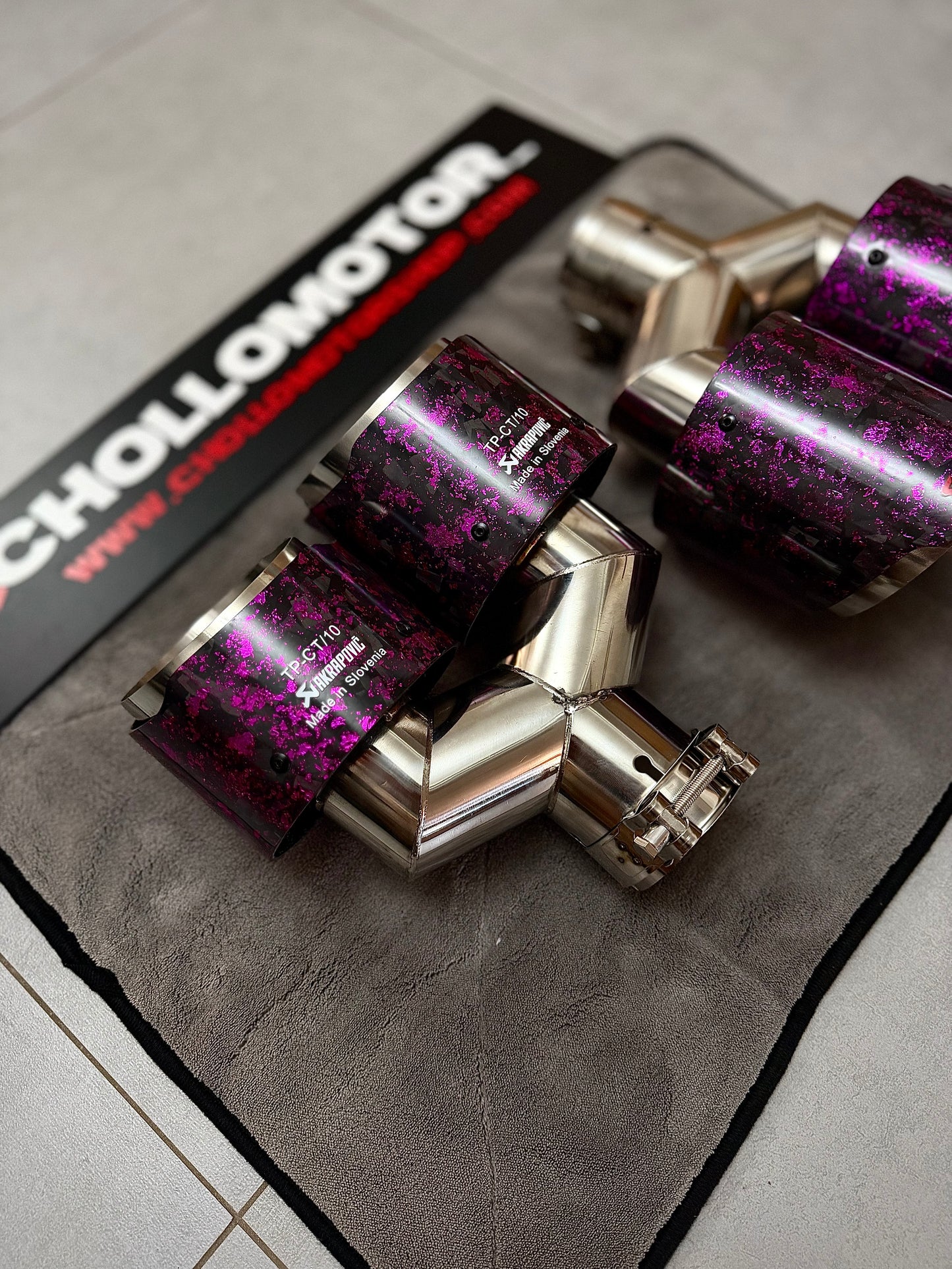 Colas escape dobles Carbono Forjado Morado